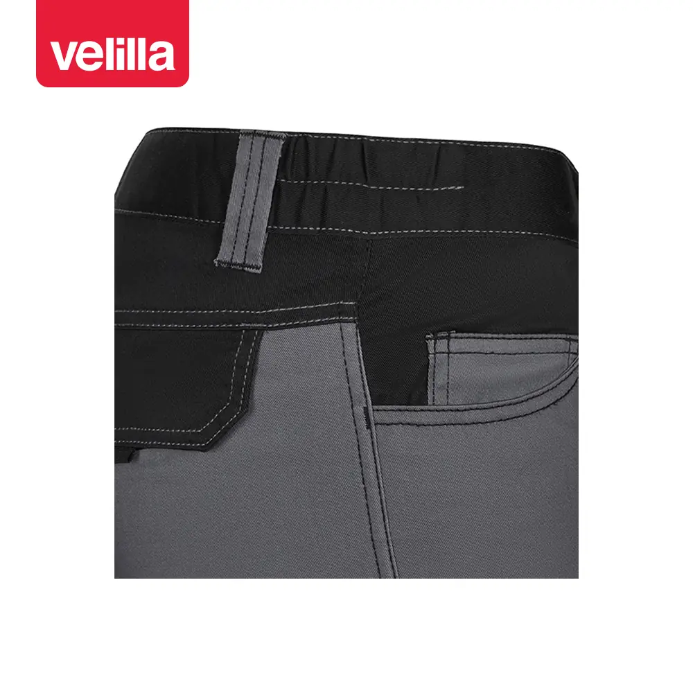 Pantalón stretch bicolor Velilla 103031S 17 Pantalón stretch bicolor Velilla 103031S Gris/Negro, detalle de refuerzo y cintura trasera