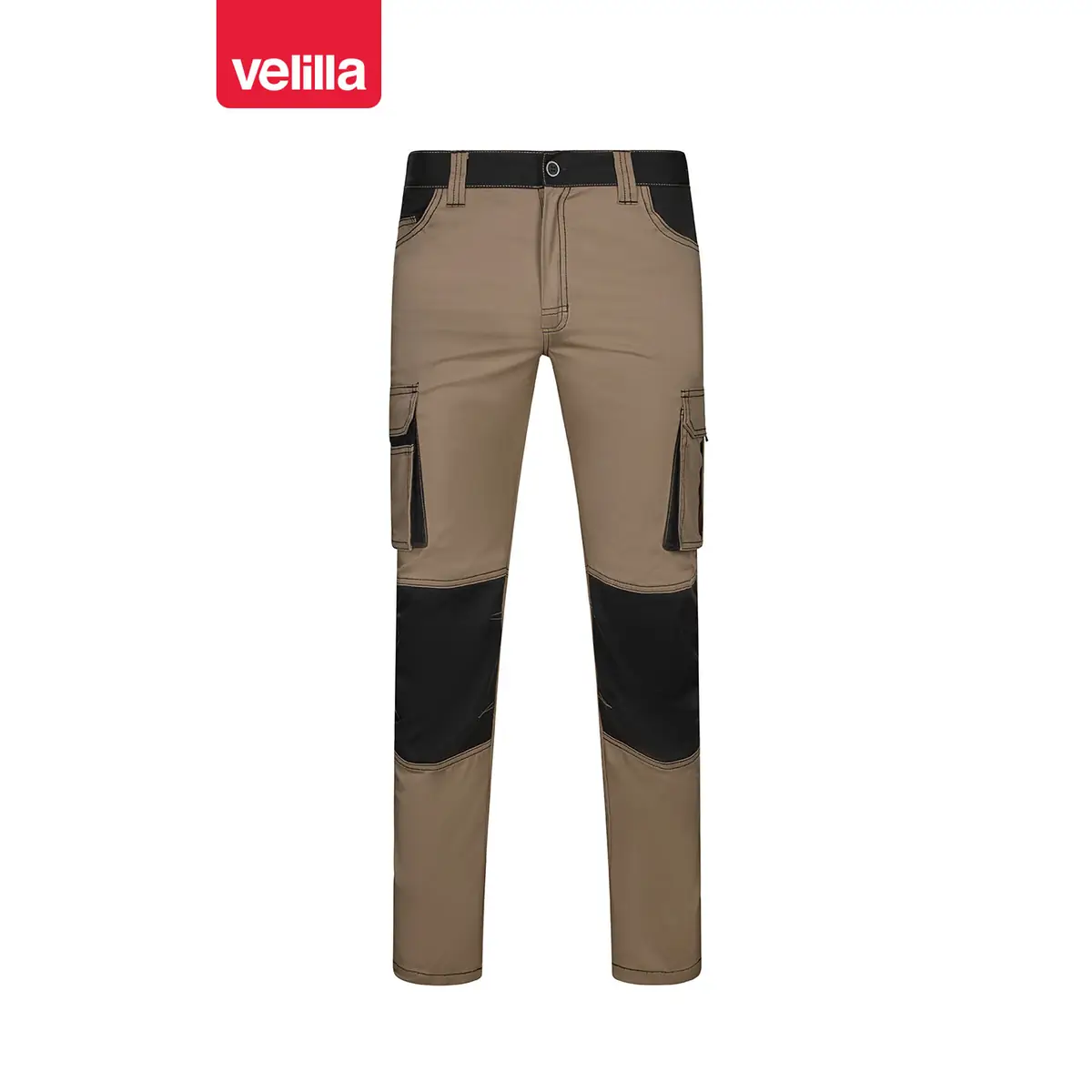 Pantalón stretch bicolor Velilla 103031S 8 Pantalón stretch bicolor Velilla 103031S Beige arena/Negro, vista frontal