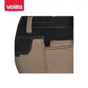 Pantalón stretch bicolor Velilla 103031S Beige arena/Negro, detalle de refuerzo y cintura trasera