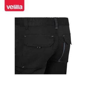 Bermudas stretch bicolor Velilla 103034S Negro/Celeste, detalle de cintura y bolsillos traseros