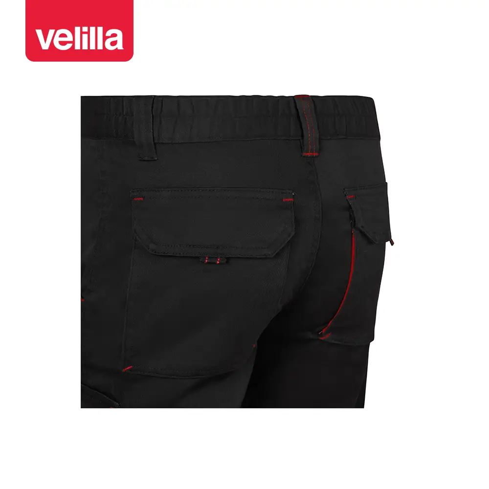Bermudas stretch bicolor Velilla 103034S 5 Bermudas stretch bicolor Velilla 103034S Negro/Rojo, detalle de cintura y bolsillos traseros