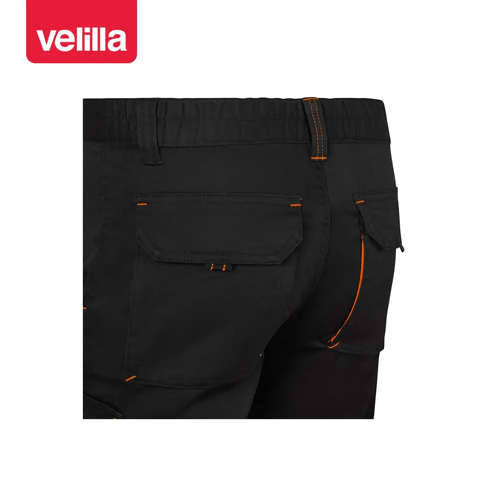Bermudas stretch bicolor Velilla 103034S 7 Bermudas stretch bicolor Velilla 103034S Negro/Naranja, detalle de cintura y bolsillos traseros