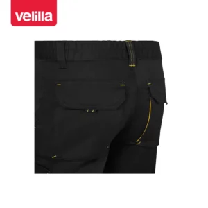 Bermudas stretch bicolor Velilla 103034S Negro/Amarillo, detalle de cintura y bolsillos traseros