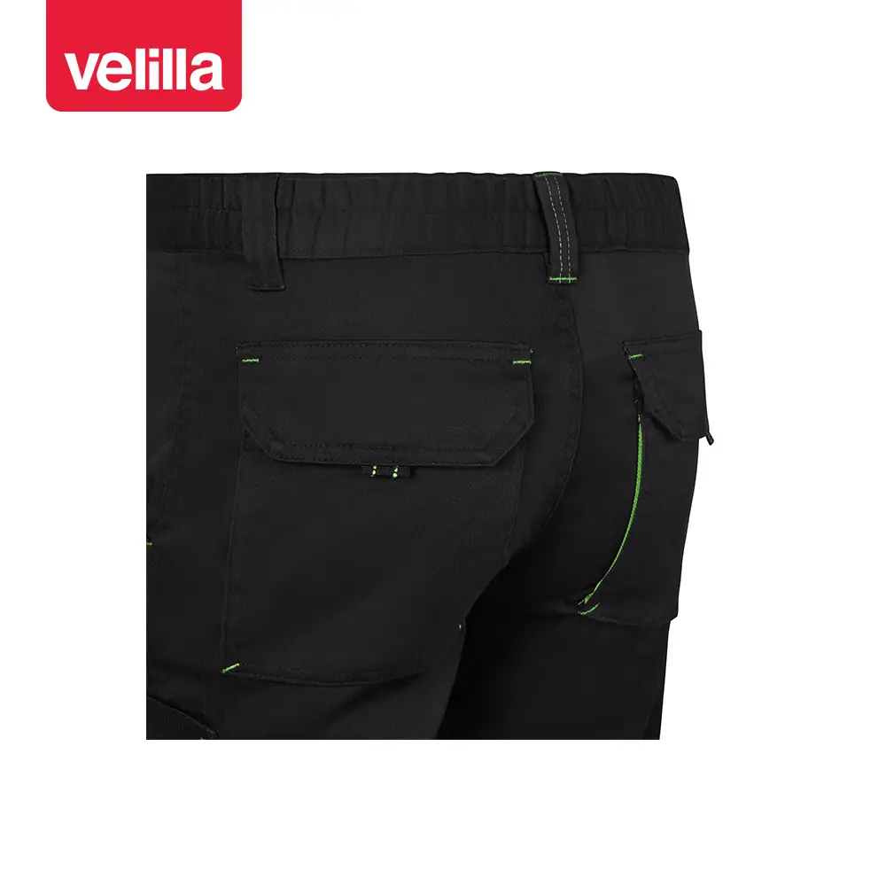 Bermudas stretch bicolor Velilla 103034S 11 Bermudas stretch bicolor Velilla 103034S Negro/Verde lima, detalle de cintura y bolsillos traseros