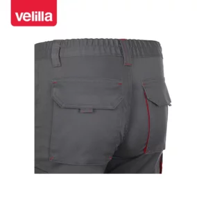 Bermudas stretch bicolor Velilla 103034S Gris/Rojo, detalle de cintura y bolsillos traseros