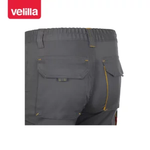 Bermudas stretch bicolor Velilla 103034S Gris/Amarillo, detalle de cintura y bolsillos traseros