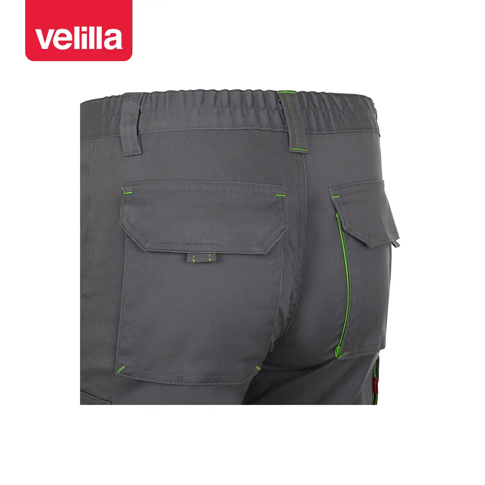 Bermudas stretch bicolor Velilla 103034S 21 Bermudas stretch bicolor Velilla 103034S Gris/Verde lima, detalle de cintura y bolsillos traseros