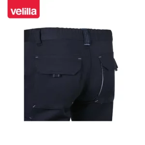 Bermudas stretch bicolor Velilla 103034S Azul navy/Celeste, detalle de cintura y bolsillos traseros