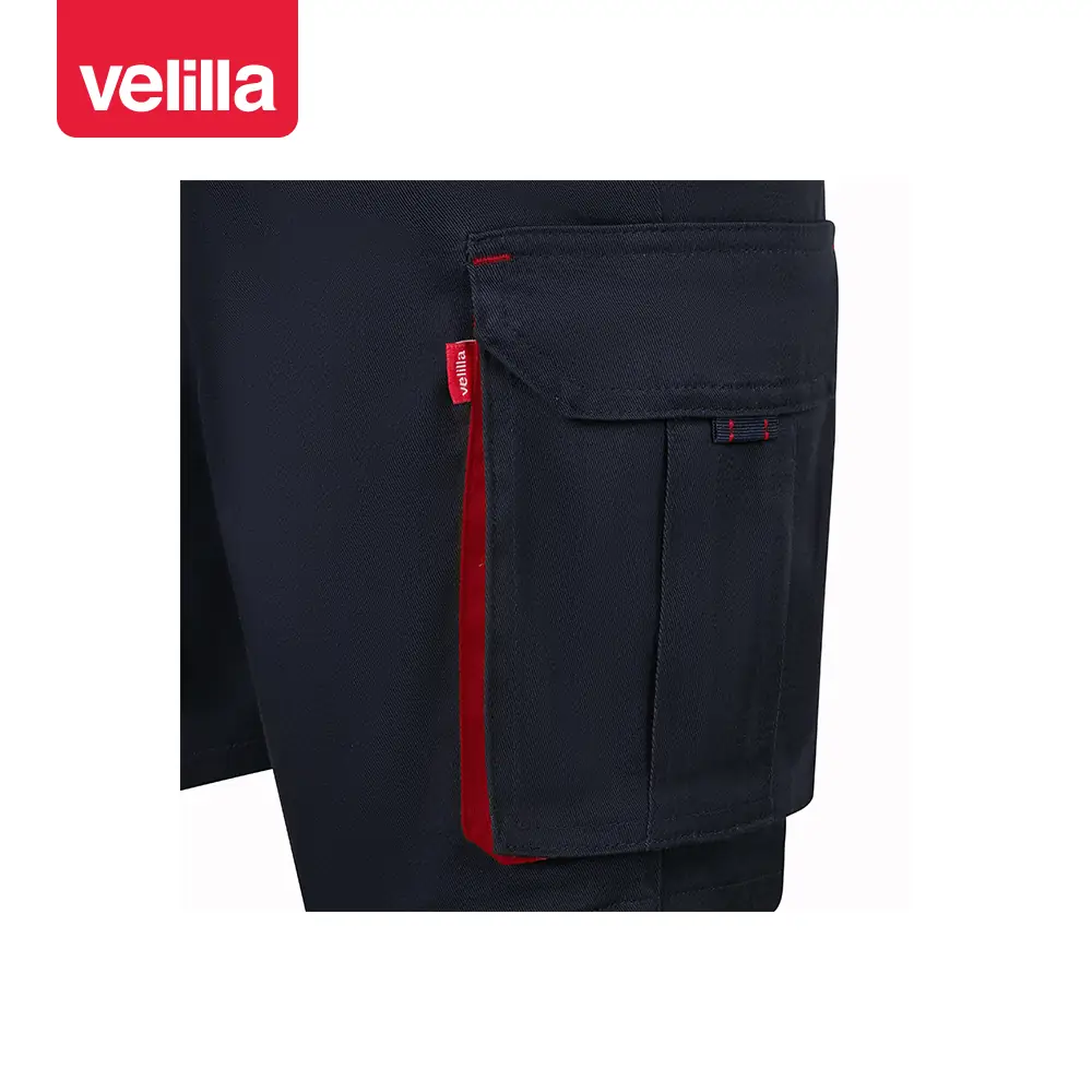 Bermudas stretch bicolor Velilla 103034S 24 Bermudas stretch bicolor Velilla 103034S Azul navy/Rojo, detalle de bolsillo lateral y contraste