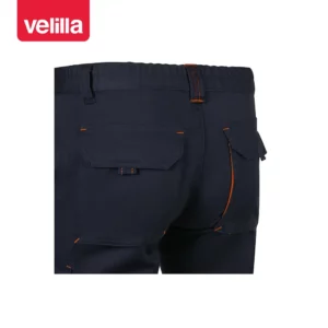 Bermudas stretch bicolor Velilla 103034S Azul navy/Naranja, detalle de cintura y bolsillos traseros