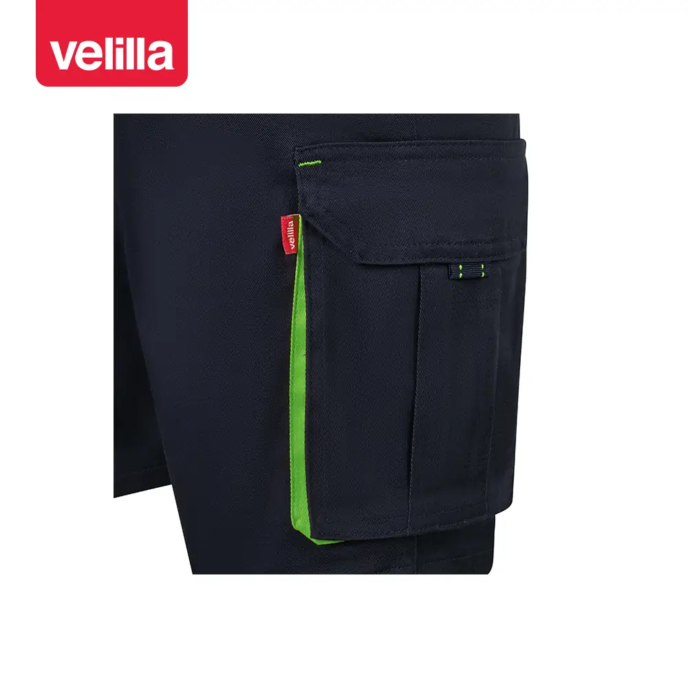 Bermudas stretch bicolor Velilla 103034S 29 Bermudas stretch bicolor Velilla 103034S Azul navy/Verde lima, detalle de bolsillo lateral y contraste