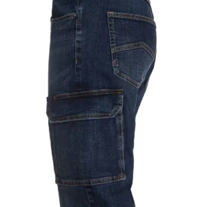 Pantalón dénim multibolsillos Velilla 103048S Dénim azul, detalle de bolsillo lateral con tapeta