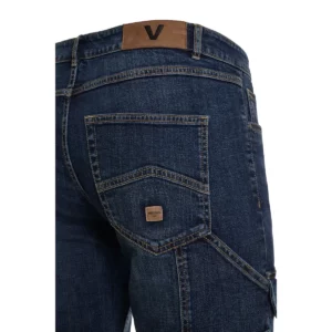 Pantalón dénim multibolsillos Velilla 103048S Dénim azul, detalle de cintura y bolsillo trasero