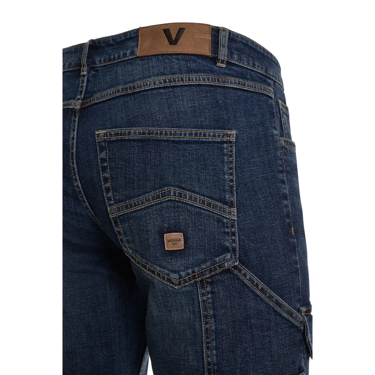Pantalón dénim multibolsillos Velilla 103048S 8 Pantalón dénim multibolsillos Velilla 103048S Dénim azul, detalle de cintura y bolsillo trasero