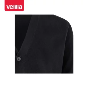 Chaqueta punto fino Velilla 103C Azul marino, detalle de escote y cierre de botones