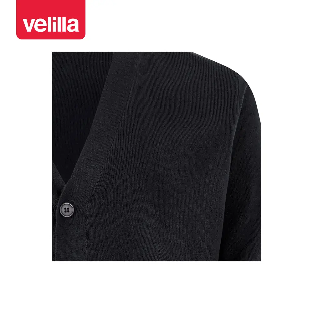 Chaqueta punto fino Velilla 103C 4 Chaqueta punto fino Velilla 103C Azul marino, detalle de escote y cierre de botones