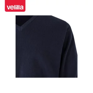 Jersey punto fino cuello pico Velilla 104 Azul marino, detalle de cuello en pico