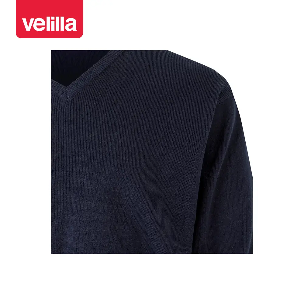 Jersey punto fino cuello pico Velilla 104 8 Jersey punto fino cuello pico Velilla 104 Azul marino, detalle de cuello en pico