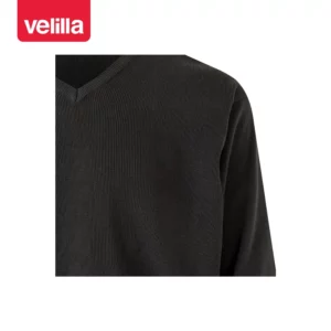 Jersey punto fino cuello pico Velilla 104 Gris, detalle de cuello en pico