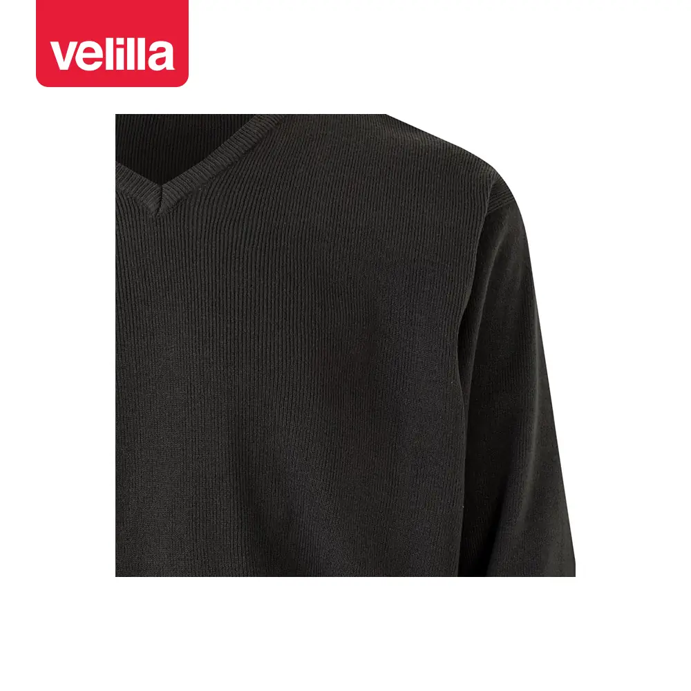 Jersey punto fino cuello pico Velilla 104 7 Jersey punto fino cuello pico Velilla 104 Gris, detalle de cuello en pico