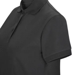 Polo OCS manga corta mujer Velilla 105510SW Gris antracita, detalle de cuello, cierre y manga