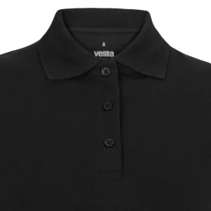 Polo OCS manga larga mujer Velilla 105511SW Negro, detalle de cuello y cierre de botones