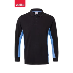 Polo bicolor manga larga Velilla 105514 Negro/Celeste, vista frontal