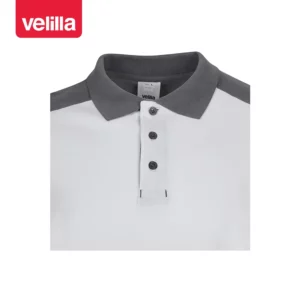 Polo stretch bicolor manga larga Velilla 105529S Blanco/Gris, detalle de cuello y botones