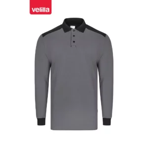 Polo stretch bicolor manga larga Velilla 105529S Gris/Negro, vista frontal