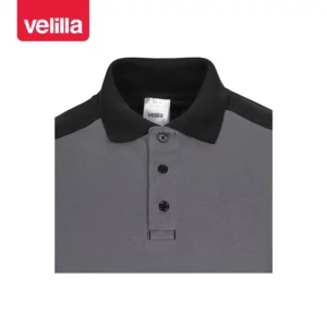 Polo stretch bicolor manga larga Velilla 105529S Gris/Negro, detalle de cuello y botones
