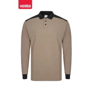 Polo stretch bicolor manga larga Velilla 105529S Beige arena/Negro, vista frontal