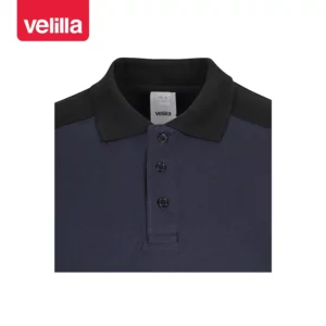 Polo stretch bicolor manga larga Velilla 105529S Azul navy/Negro, detalle de cuello y botones