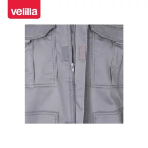 Cazadora stretch multibolsillos Velilla 106002S Gris, detalle de cierre central y bolsillos del pecho