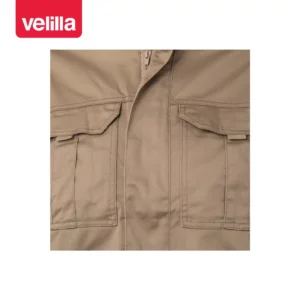 Cazadora stretch multibolsillos Velilla 106002S Beige arena, detalle de cierre central y bolsillos del pecho