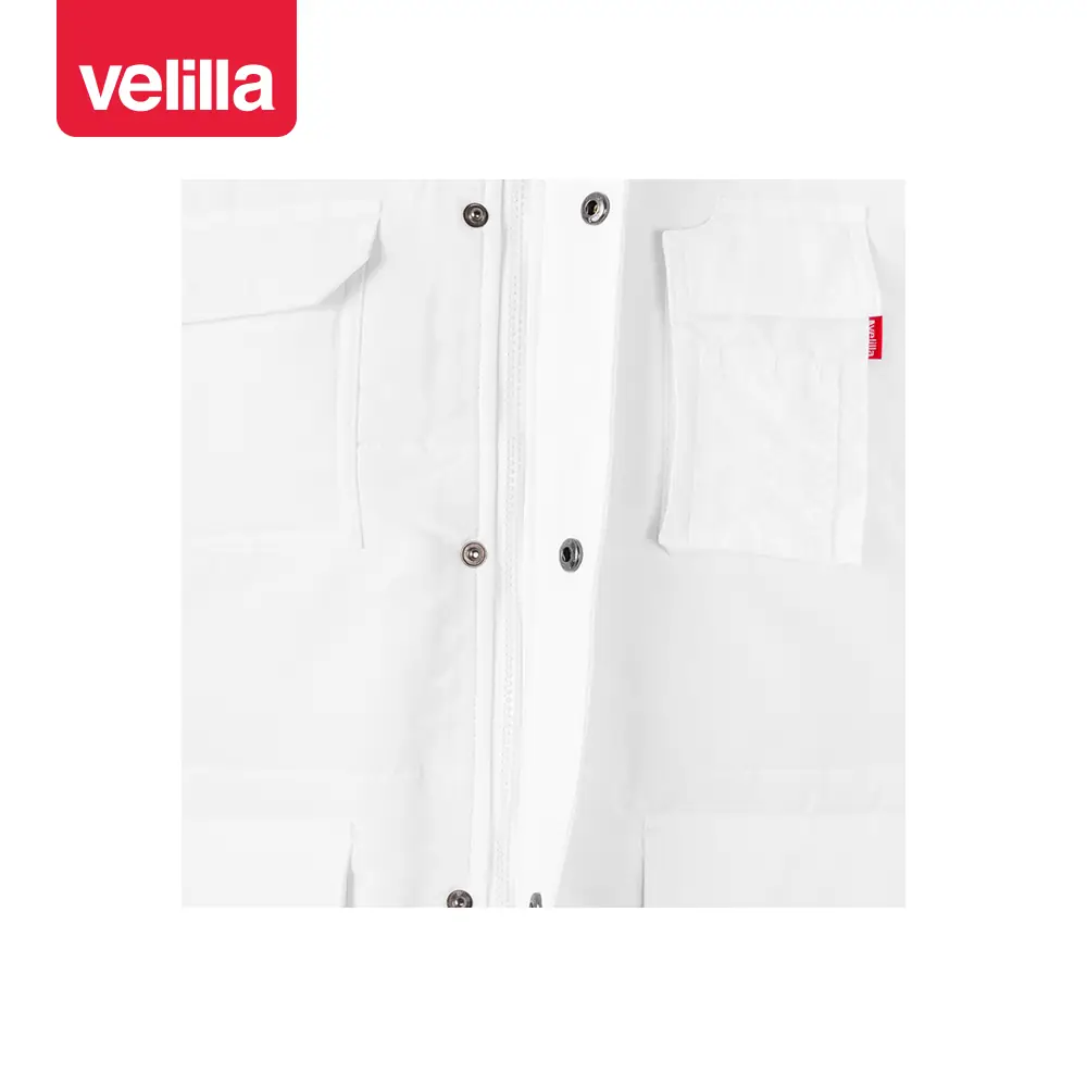 Chaleco acolchado multibolsillos Velilla 108 4 Chaleco acolchado multibolsillos Velilla 108 Blanco, detalle de cierre central