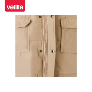 Chaleco acolchado multibolsillos Velilla 108 Beige arena, detalle de cierre central