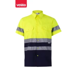 Camisa bicolor manga corta Velilla 142 Azul marino/Amarillo flúor, vista frontal