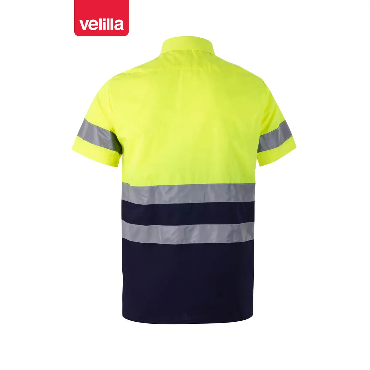 Camisa bicolor manga corta Velilla 142 3 Camisa bicolor manga corta Velilla 142 Azul marino/Amarillo flúor, vista trasera