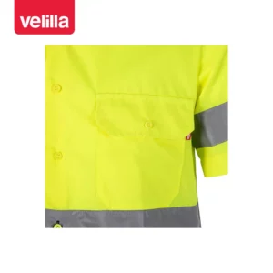 Camisa bicolor manga corta Velilla 142 Azul marino/Amarillo flúor, detalle de bolsillo del pecho