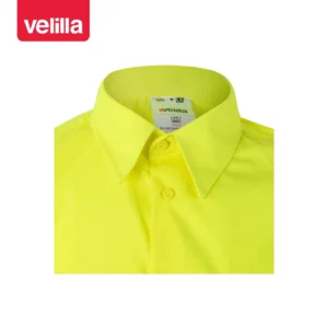 Camisa bicolor manga corta Velilla 142 Azul marino/Amarillo flúor, detalle de cuello y botones