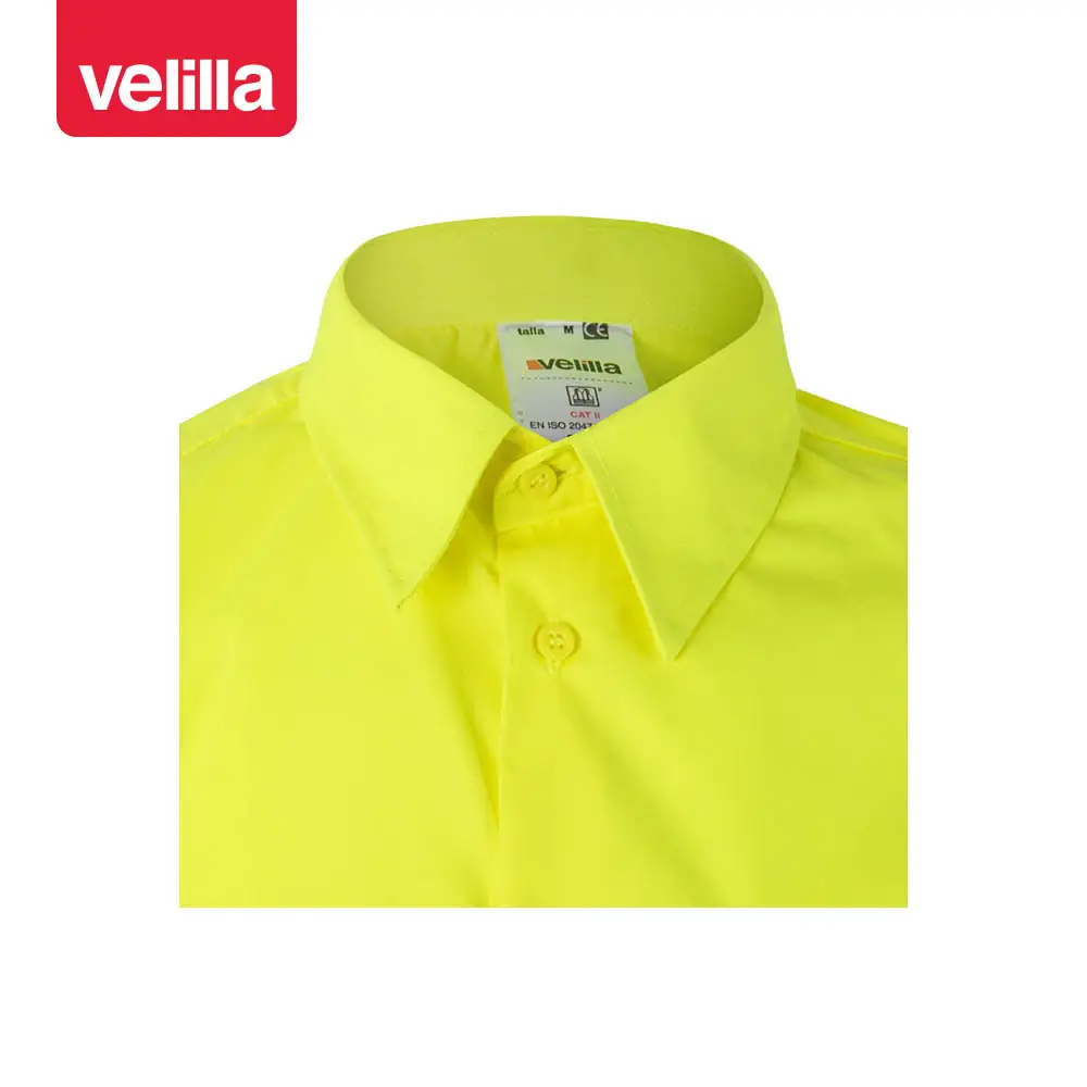 Camisa bicolor manga corta Velilla 142 5 Camisa bicolor manga corta Velilla 142 Azul marino/Amarillo flúor, detalle de cuello y botones