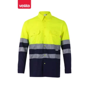 Camisa bicolor manga larga Velilla 144 Azul marino/Amarillo flúor, vista frontal