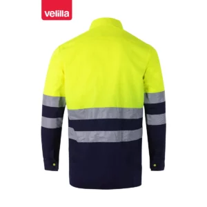 Camisa bicolor manga larga Velilla 144 Azul marino/Amarillo flúor, vista trasera
