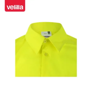 Camisa bicolor manga larga Velilla 144 Azul marino/Amarillo flúor, detalle de cuello y botones
