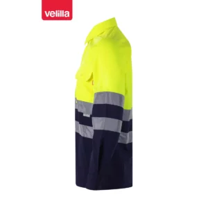 Camisa bicolor manga larga Velilla 144 Azul marino/Amarillo flúor, vista lateral