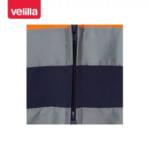 Mono bicolor de alta visibilidad Velilla 151 Azul marino/Naranja flúor, detalle de cremallera cintas reflectantes