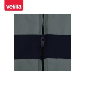 Mono bicolor de alta visibilidad Velilla 151 Azul marino/Amarillo flúor, detalle de cremallera cintas reflectantes