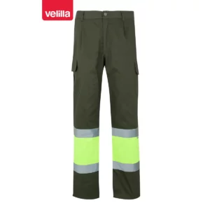 Pantalón forrado bicolor Velilla 156 Verde caza/Amarillo flúor, vista frontal