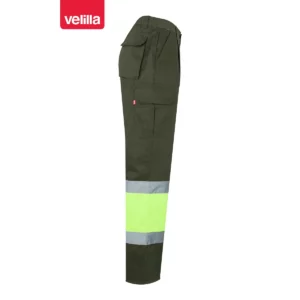 Pantalón forrado bicolor Velilla 156 Verde caza/Amarillo flúor, vista lateral opuesta