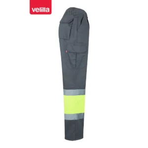 Pantalón forrado bicolor Velilla 156 Gris/Amarillo flúor, vista lateral opuesta